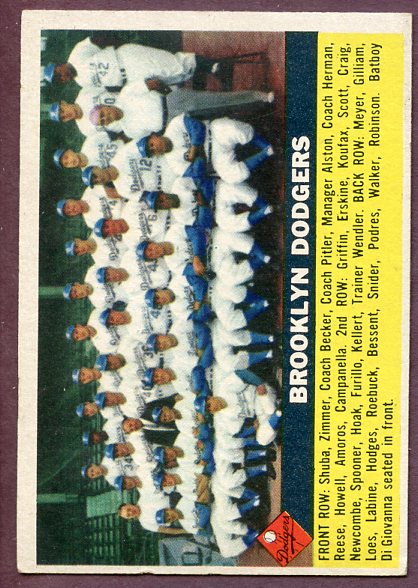 1956 Topps Baseball #166 Brooklyn Dodgers Team EX Gray 496138