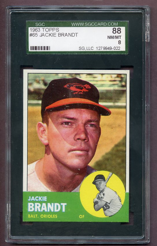 1963 Topps Baseball #065 Jackie Brandt Orioles SGC 8 NM/MT 496445