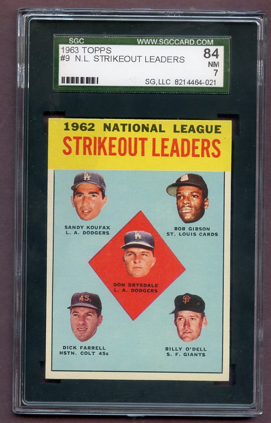 1963 Topps Baseball #009 N.L. Strike Out Leaders Sandy Koufax SGC 7 NM 496446