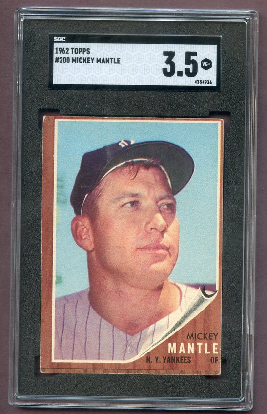 1962 Topps Baseball #200 Mickey Mantle Yankees SGC 3.5 VG+ 496469