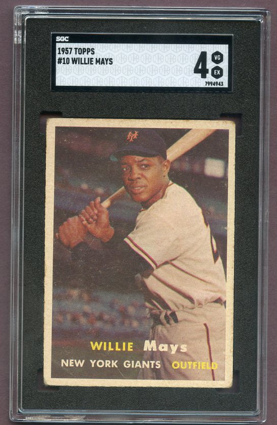 1957 Topps Baseball #010 Willie Mays Giants SGC 4 VG-EX 496472