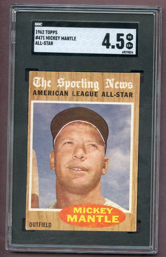 1962 Topps Baseball #471 Mickey Mantle A.S. Yankees SGC 4.5 VG-EX+ 496477
