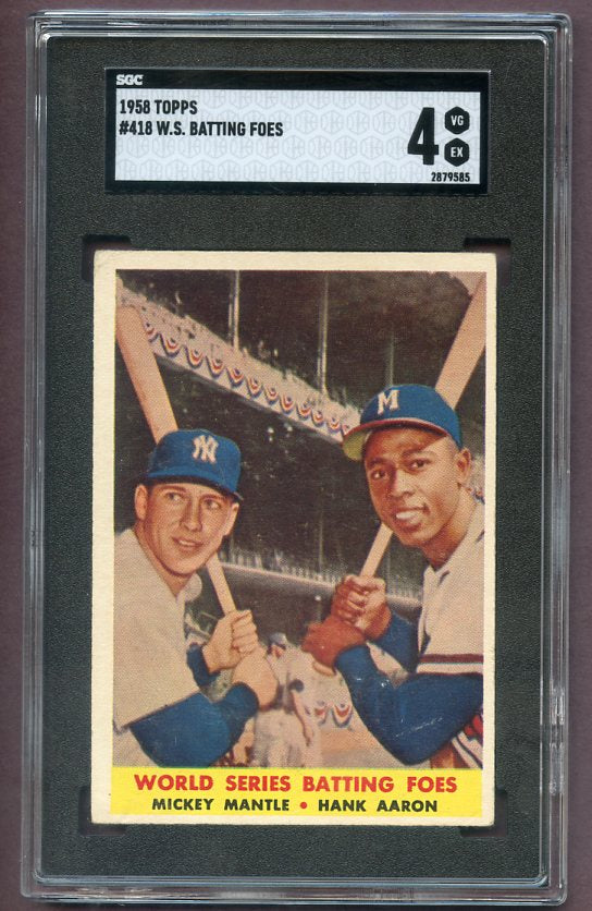 1958 Topps Baseball #418 Mickey Mantle Hank Aaron SGC 4 VG-EX 496479