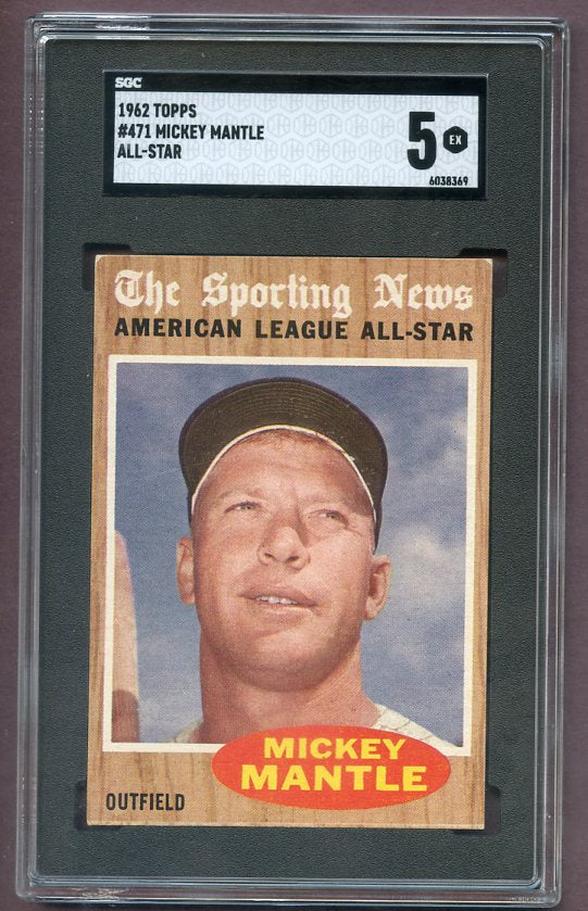 1962 Topps Baseball #471 Mickey Mantle A.S. Yankees SGC 5 EX 496491