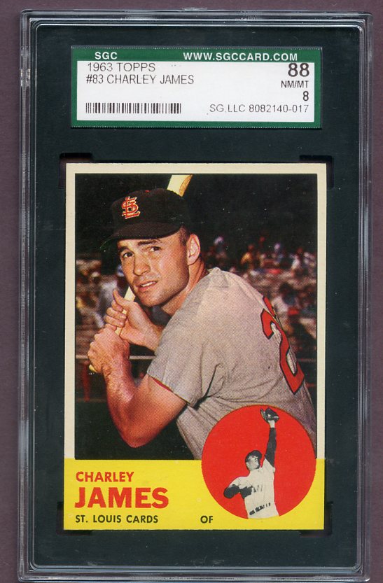 1963 Topps Baseball #083 Charley James Cardinals SGC 8 NM/MT 496500