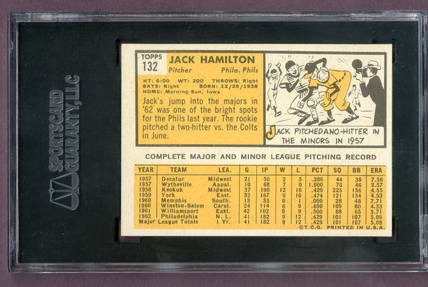 1963 Topps Baseball #132 Jack Hamilton Phillies SGC 8 NM/MT 496528