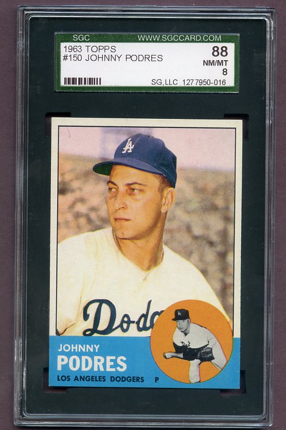 1963 Topps Baseball #150 Johnny Podres Dodgers SGC 8 NM/MT 496532