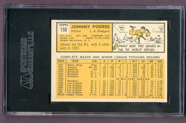 1963 Topps Baseball #150 Johnny Podres Dodgers SGC 8 NM/MT 496532
