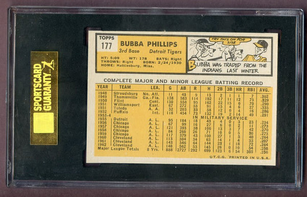 1963 Topps Baseball #177 Bubba Phillips Tigers SGC 8 NM/MT 496541