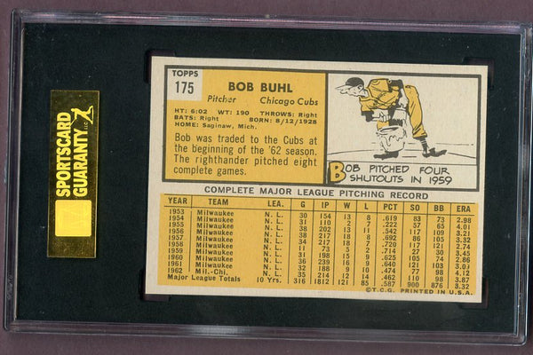 1963 Topps Baseball #175 Bob Buhl Cubs SGC 8 NM/MT 496544