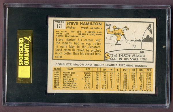 1963 Topps Baseball #171 Steve Hamilton Senators SGC 7.5 NM+ 496545