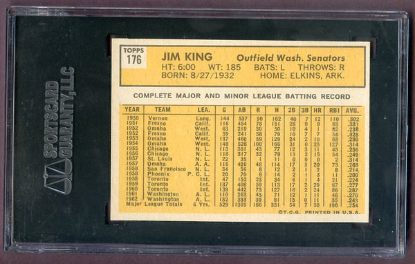 1963 Topps Baseball #176 Jim King Senators SGC 7.5 NM+ 496547