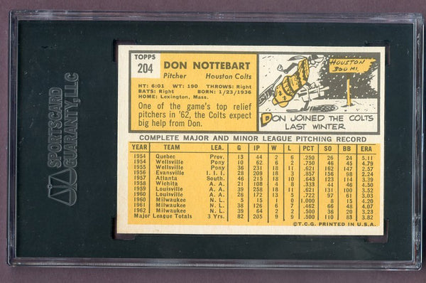 1963 Topps Baseball #204 Don Nottebart Colt .45s SGC 8 NM/MT 496548