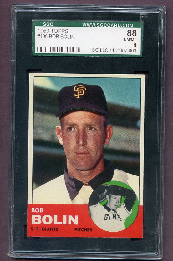 1963 Topps Baseball #106 Bob Bolin Giants SGC 8 NM/MT 496551
