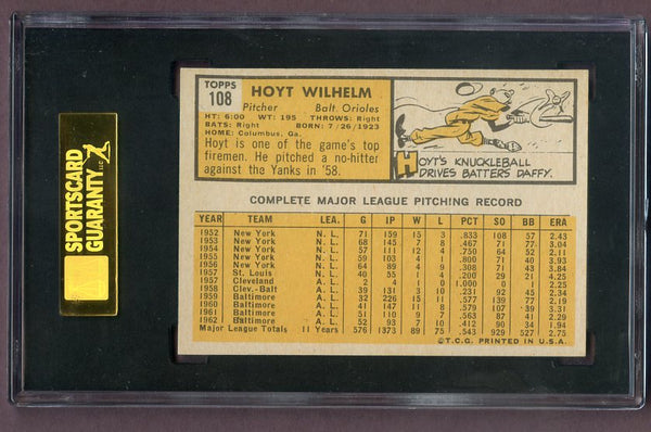 1963 Topps Baseball #108 Hoyt Wilhelm Orioles SGC 7.5 NM+ 496552