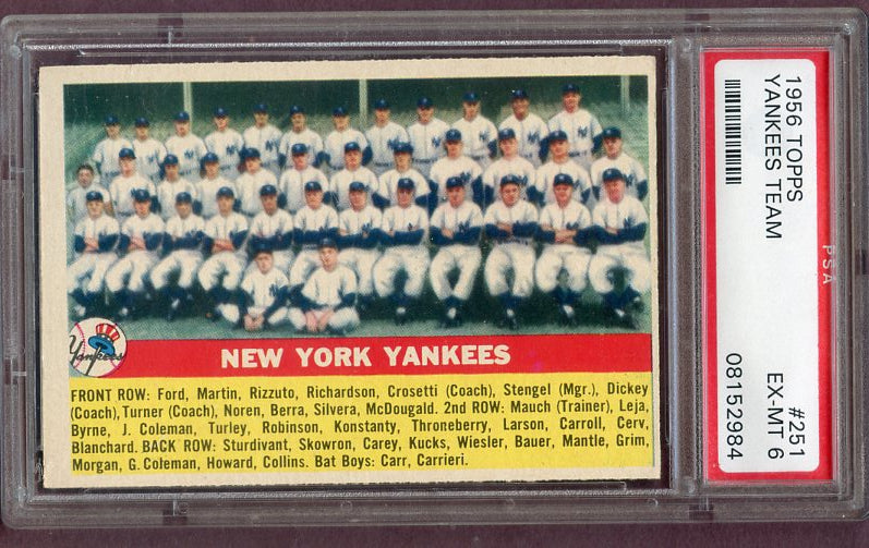 1956 Topps Baseball #251 New York Yankees Team PSA 6 EX-MT 496620