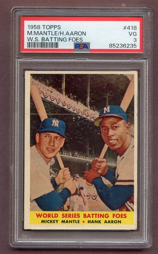 1958 Topps Baseball #418 Mickey Mantle Hank Aaron PSA 3 VG 496647