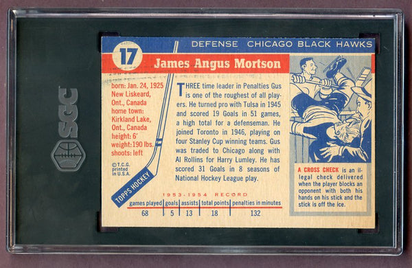 1954 Topps Hockey #017 Gus Mortson Black Hawks SGC 5.5 EX+ 496668