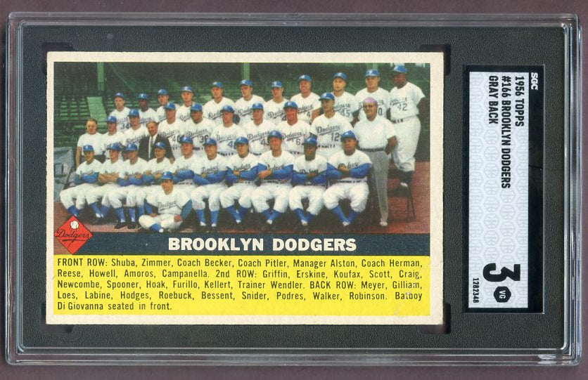 1956 Topps Baseball #166 Brooklyn Dodgers Team SGC 3 VG Gray 496673