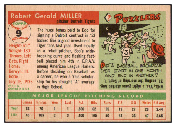 1955 Topps Baseball #009 Bob Miller Tigers NR-MT 496963