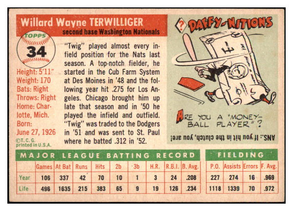 1955 Topps Baseball #034 Wayne Terwilliger Senators EX-MT 497002