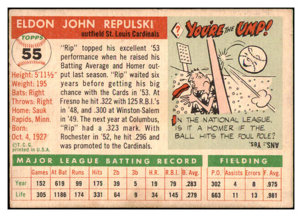 1955 Topps Baseball #055 Rip Repulski Cardinals EX-MT 497045