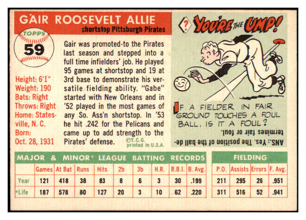 1955 Topps Baseball #059 Gair Allie Pirates NR-MT 497055