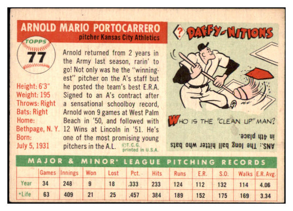 1955 Topps Baseball #077 Arnie Portocarrero A's EX-MT 497077