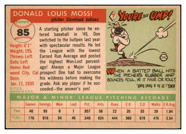 1955 Topps Baseball #085 Don Mossi Indians EX-MT 497090