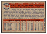 1957 Topps Baseball #216 Marv Grissom Giants NR-MT 497417