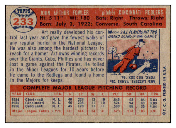1957 Topps Baseball #233 Art Fowler Reds EX-MT 497432