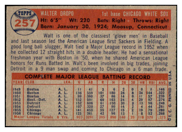 1957 Topps Baseball #257 Walt Dropo White Sox NR-MT 497459
