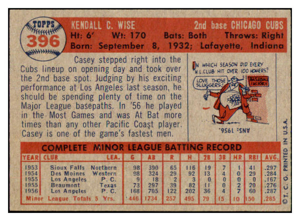 1957 Topps Baseball #396 Casey Wise Cubs NR-MT 497541