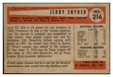 1954 Bowman Baseball #216 Jerry Snyder Senators NR-MT 497783