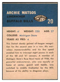 1962 Fleer Football #020 Archie Matsos Bills EX-MT 497809
