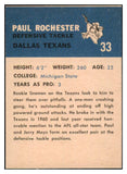 1962 Fleer Football #033 Paul Rochester Texans EX-MT 497810