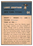 1962 Fleer Football #064 Larry Grantham Titans EX-MT 497817