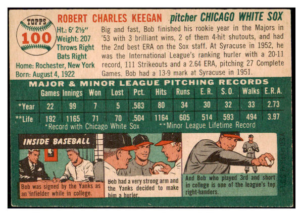 1954 Topps Baseball #100 Bob Keegan White Sox EX-MT 498011