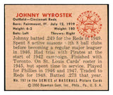 1950 Bowman Baseball #197 Johnny Wyrostek Reds NR-MT Copyright 498082
