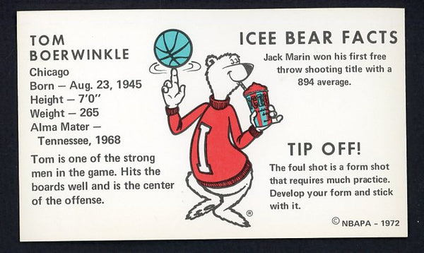 1972 Icee Bear Tom Boerwinkle Bulls NR-MT 498113