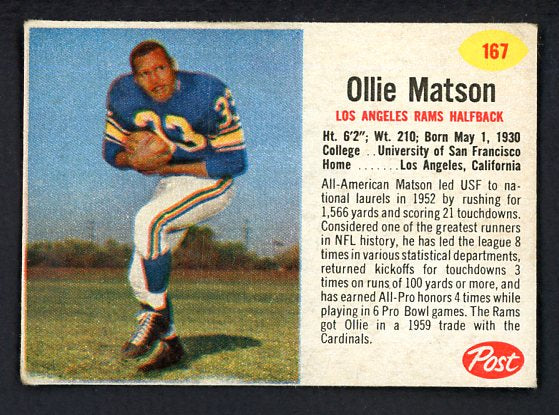 1962 Post Football #167 Ollie Matson Rams VG-EX 498190