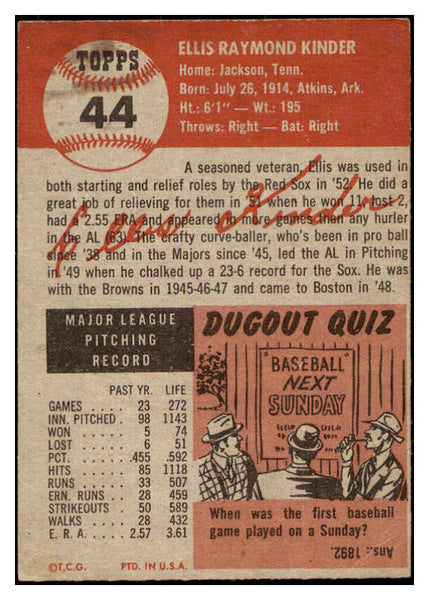 1953 Topps Baseball #044 Ellis Kinder Red Sox EX 498383