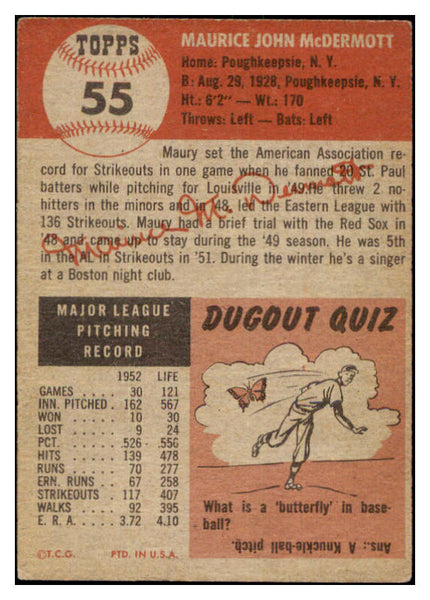 1953 Topps Baseball #055 Maurice McDermott Red Sox VG-EX 498426