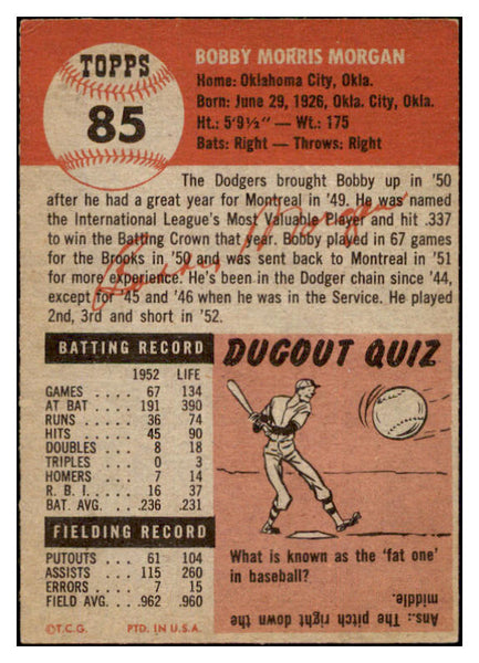 1953 Topps Baseball #085 Bobby Morgan Dodgers EX-MT 498512