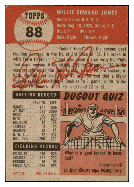1953 Topps Baseball #088 Willie Jones Phillies EX-MT 498517