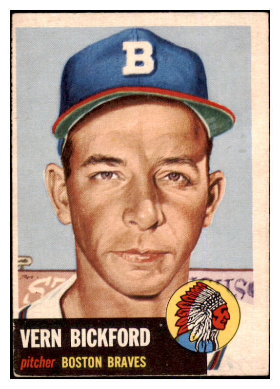 1953 Topps Baseball #161 Vern Bickford Braves EX 498735