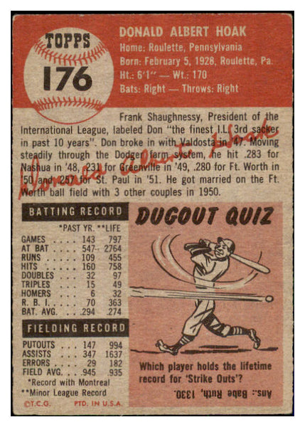 1953 Topps Baseball #176 Don Hoak Dodgers VG-EX 498793