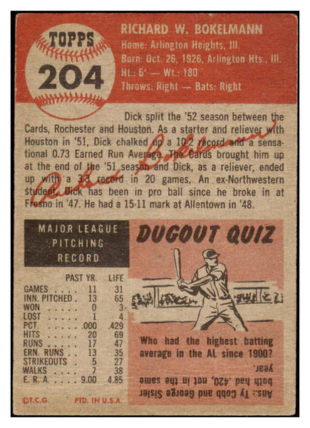 1953 Topps Baseball #204 Dick Bokelmann Cardinals GD-VG 498885
