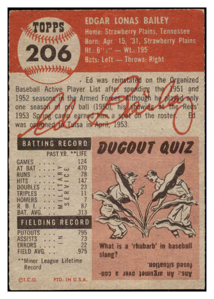 1953 Topps Baseball #206 Ed Bailey Reds EX-MT 498892