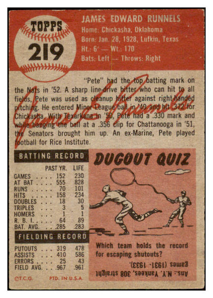 1953 Topps Baseball #219 Pete Runnels Senators EX 498929